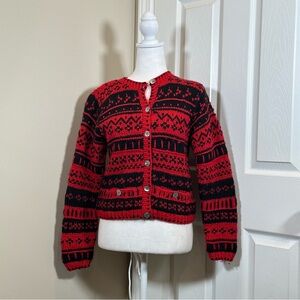 Liz Claiborne Knitted by hand collection red and black knit sweater size small
